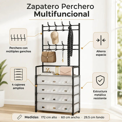 Zapatero Perchero 4 Cajones con Tapa