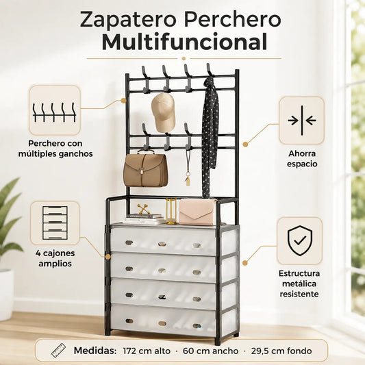 Zapatero Perchero 4 Cajones con Tapa