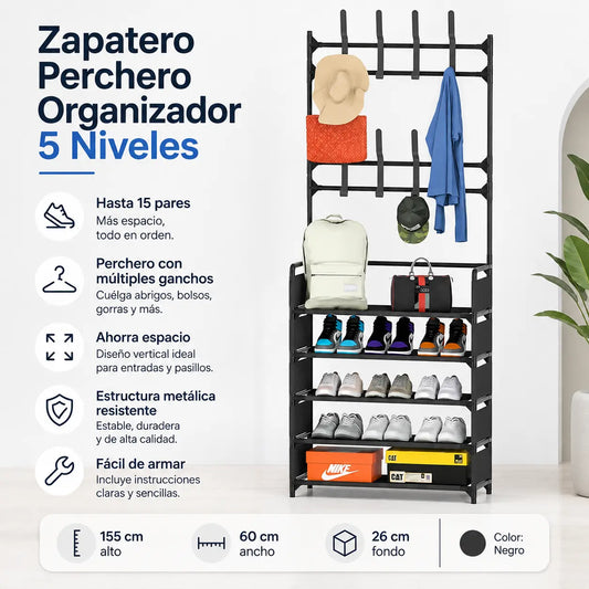 Zapatero Perchero Organizador 5 niveles